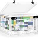 Large Medicine Lock Box with Dual 3-Digit Combination Locks, 24L Lockable Storage Box for Medication, Snacks, Phone, and Electronics - BPA-Free Organizer Bin for Home, Office, Fridge, and Safety (White)