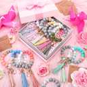 Sureio Breast Cancer Awareness Party Favors for Women Beaded Bracelet Pink Ribbon for Charity Fundraiser Inspirational Gifts (Multicolor)