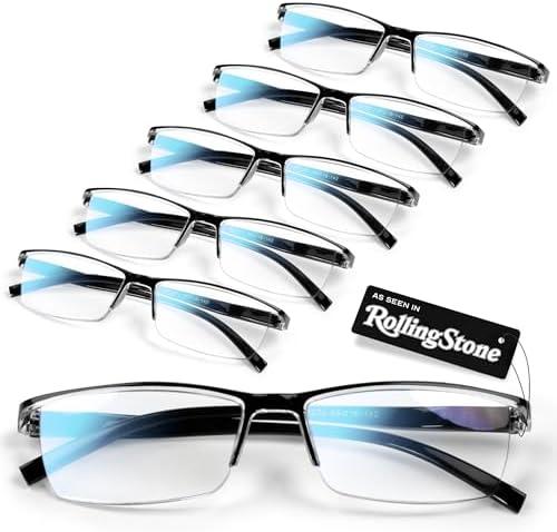 6 pack Executive Style Reading Glasses Men - Durable Readers with 99% Blue Light Blocking - Comfortable Fit with TR90 Frames