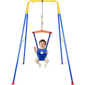 Baby Jumper with Stand, Baby Jumpers and Bouncers for Indoor & Outdoor Play, Swing Set with Stand Suitable for 6-24 Months Infant & Toddler, Easy to Assemble & Store (Blue)