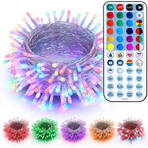 Brizled Color Changing String Lights, 33ft 100 LED Pasrel Easter Mini Lights with Remote, Dimmable RGB Lights String Clear Wire, Indoor USB Twinkle Light for Christmas Halloween Year-Round Decor