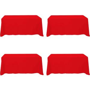 BRILLMAX 4 Pack Red Tablecloths 90 x 132 Inch for 6ft Rectangle Tables - 150 GSM Polyester Fabric, Floor Length Drop, Water, Stain & Wrinkle Resistant Cloth Cover for Wedding Reception Banquet