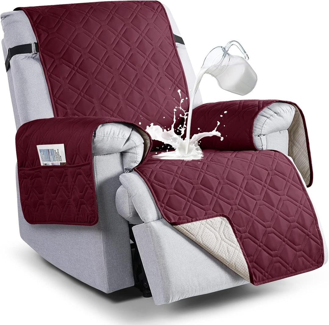 VANSOFY 100% Waterproof Recliner Chair Covers, Recliner Cover Non-Slip Dog Chair Cover Furniture Protector Washable Slipcover with Pocket, Elastic Straps for Pets, Dogs(Burgundy, 28")