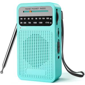 Portable Radio AM FM with Best Reception, Goodes Transistor Radio with Loud Speaker, 2AA Battery Operated, Headphone Jack for Indoor, Outdoor and Emergency Use-Green (New-Cyan)