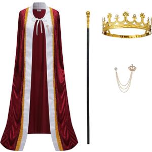 King Costume for Men and Women,Queen Costume,Adult King Cape Robe Metal Crown Scepter,Lord Farquaad Costume (Medium)