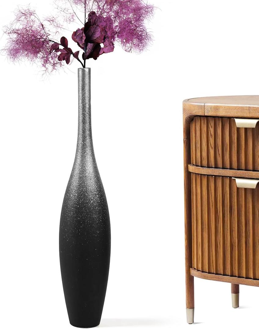 27.5" Tall Modern Floor Vase - Black with Silver Galaxy Ombre Finish - Resin Decorative Vases with Slim Neck & Weighted Base - Large Home Decor Vase for Living Room, Entryway 27.5" Tall Modern Floor Vase - Black with Silver Galaxy Ombre Finish - Resin Decorative Vases with Slim Neck & Weighted Base - Large Home Decor Vase for Living Room, Entryway