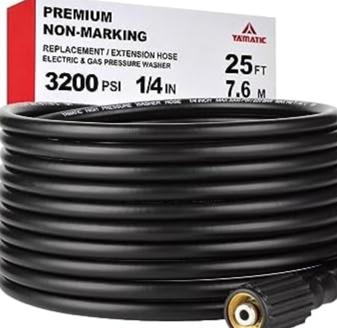 YAMATIC Pressure Washer Hose 25FT 1/4" Kink Resistant M22 Brass Fitting Power Washer Hose Replacement for Ryobi, Troy Bilt, Greenworks, CRAFTSMAN & More High PressureWashers, 3200 PSI