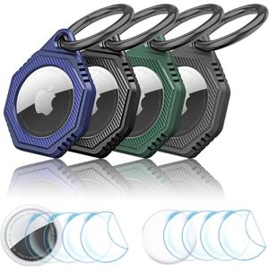 2 x Holder 4 Pack for Apple s, Scratch Resistant PC+TPU Full Protective Case with Built-in Protective Film, Apple Accessories for Keyring (Black, Blue, Green, Grey)