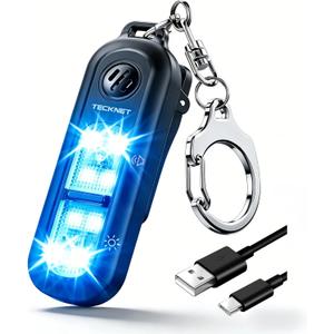 TECKNET Personal Safety Alarm 135dB with SOS Strobe Light for Women - Rechargeable& IPX4 Waterproof Running Lights with Clip On Torch & Low Battery Notice, Safety Siren for Travel Kids, Black