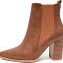 Chelsea Ankle Boots for Women Chunky Block Heel Booties Pointed Toe Stack Heel Brown Black Boots Dress Shoes Elastic Gore Slip On Comfortable Chelsea Boots (Brown, XL)
