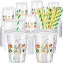 Domensi 50 Pcs Locally Grown Baby Shower Plastic Cup 12 oz Fruit & Vegetable Thick Clear Cup Farmer Market Baby Shower Wedding or Gardener Theme Farm Party Table Decorations Party Favor