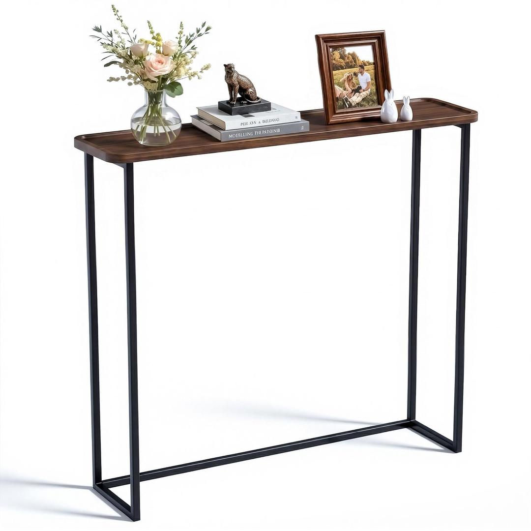 Faesun 33.5 Inch Behind Couch Table, Vacuum Forming Narrow Console Table, Thin Sofa Side Display Table, for Living Room, Bedroom, Walnut