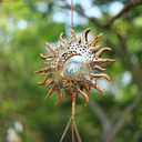DesGully Solar Wind Chimes, Sun Wind Chime Outdoor Clearance w/Glowing Crackle Glass LED Unique Wind Bells for Outside Waterproof Chimes, Gifts for Her/Him (42" Long Metal Chimes)