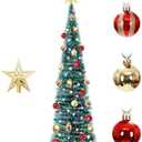 6FT Pop-Up Christmas Trees with Lights: Christmas Trees with 100 LED Lights - Collapsible Christmas Tinsel Trees Christmas Decorate for Home Apartment Room Holiday Party Inside Outside (Peacock Blue)