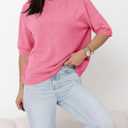 Saodimallsu Womens Short Sleeve Sweater Crew Neck Pullover Summer Lightweight Loose 2025 Knit Tops Dressy Casual Blouse (Pink)