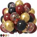 HILAVO Black Burgundy Gold Balloons 12 Inch Burgundy Maroon Red Black Metallic Gold Latex Confetti Balloon for Kids Graduation Birthday Baby Shower Party Decoration