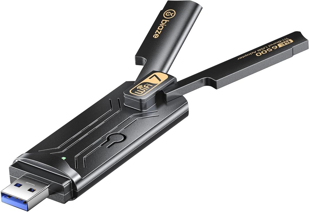 WiFi 7 Wireless Network Card, Plug and Play Without Removing Host, USB 3.0, Total Speed 6500Mbps, Tri-Band Wireless, Driver Included, Windows 10/11 Compatible