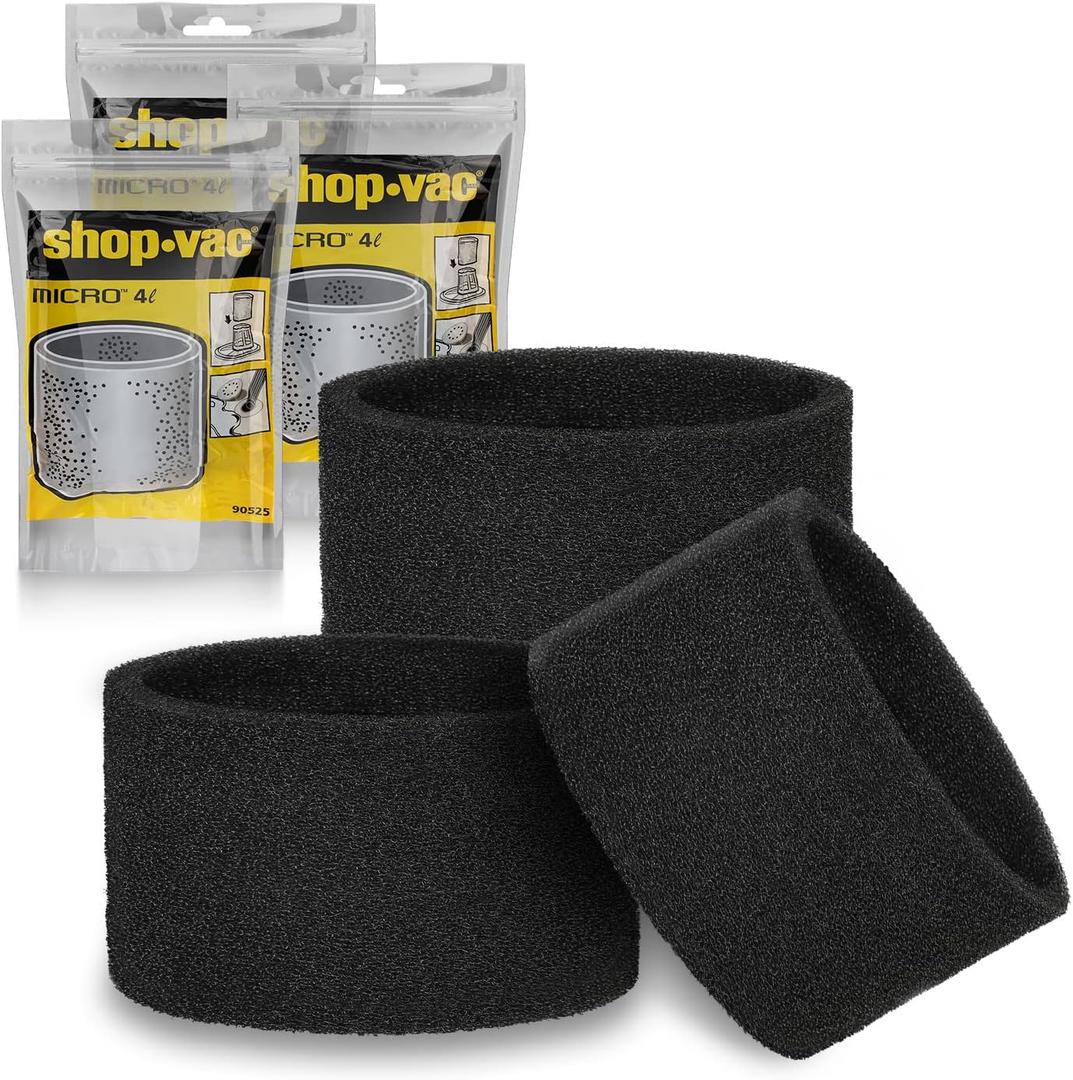 Shop-Vac 90525 Foam Sleeve Filter Replacements, For Most 1 Gallon Shop-Vac Wet/Dry Vacuum Cleaners, Replace Parts # 9052500, 3 Pack