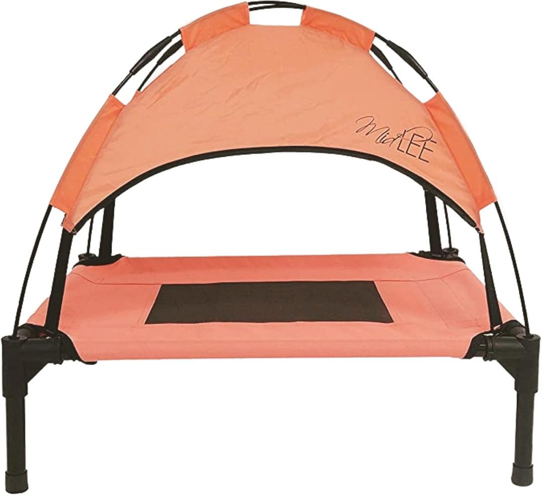 Midlee Salmon Dog Cot with Canopy (18" x 24")-Elevated Dog Bed Cooling Mesh Outside Patio Shade Mesh