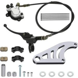 Upgraded Mini Bike Hydraulic Brake Kit and Rear Chrome Brake Caliper Mounting Bracket Adapter Compatible with Coleman CT100U Minibike with Master Cylinder Pad Hardware Parts (Silver)