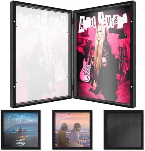 Pacify 2 Pack Magnetic Front-Opening Vinyl Record Frame for 12x12 Inch LP Covers, Solid Wood Album Frames for Vinyl Records Display, Wall-Mounted Record Display Frame with Clear Acrylic, Black (2, 12X12)