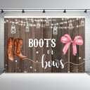 5x3ft Gender Reveal Backdrop Boots or Bows Photography Background Glitter Dot Star Rustic Wood Board Cartoon Baby Shower Banner Decorations Newborn Boy Girl Birthday Party Photo Booth Prop
