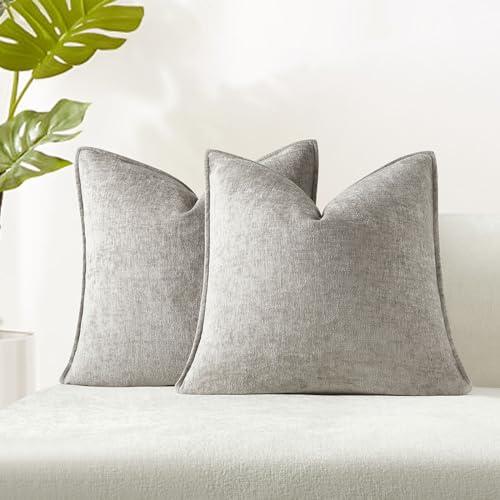 JUSPURBET 24x24 Pillow Covers Set of 2 Decorative Throw Pillow Covers Case for Couch Sofa Bed Soft Chenille Cushion Covers with Hidden Zipper for Home Decor Living Room,Grey