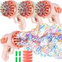 ShinyRelief 4 Pack Wedding Bubble Guns 32 Holes with Light, Bottles Solution, Romantic Bubble Maker for Outdoor Ceremony, Wedding Party Favors, Photo Props, Reception Entertainment (Pink)