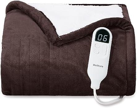 Bedsure Heated Blanket Throw Blanket - Fast Heating Electric Blanket, Soft Flannel Heated Throw with 4 Time Settings, 6 Heating Settings, Warm Gifts for Grandma Grandpa (50x60 inches, Brown)