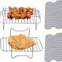 Air Fryer Rack for Ninja Dual 2 Basket Air Fryer 10 QT DZ401 & 8 QT DZ201, Racks for Dual Zone Air Fryer, Reusable Silicone Liner Sheets for Double Basket, 4pcs Kitchen Accessory Set