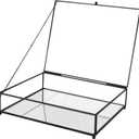 Large Glass Boxes for Display Handmade, Mirrored Bottom, Glass Jewelry Trinket Box with Lid, for Book, Photo, Keepsake Organizer, Display Case for Vanity Decor Home Dresser, Black (Low: 10.4"L  8.5"W  2.6"H)