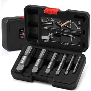 6-Piece Pipe Extractor Set, Heavy Duty Broken Pipe Nipple Extractor for Removing Damaged Threaded Fittings & Stripped Pipes, 1/8" to 1" (Fits 1/2", 3/4" Water Pipes), with Durable Storage Case