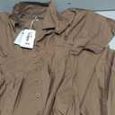 Yeokou Shirt Dress for Women Summer Casual Short Sleeve Button Down Loose Pleated Maxi Sundress with Pockets (Brown, XS)