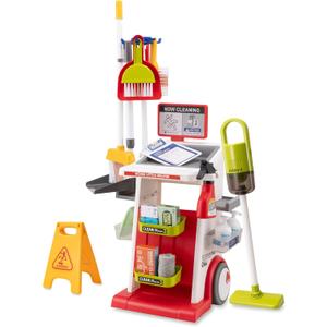 Kids Cleaning Toy Set-Cleaning Tools with Toy Vacuum Cleaner Mop & Spray BottleCleaning CartsPretend Play Educational Toys for Toddlers & Preschoolers Ages 3-5(red)