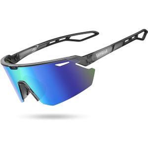 Lamicall 24g Polarized Sports Sunglasses for Men Women - UV400 Protection Sun Glasses for Running Cycling Baseball Fishing (Gray Frame-blue Green Lens)