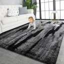 TWINNIS Super Soft Shaggy Rugs Fluffy Carpets, 5x8 Feet, Indoor Modern Plush Area Rugs for Living Room Bedroom Kids Room Nursery Home Decor, Upgrade Anti-Skid Rectangular Fuzzy Rug, Black Gray