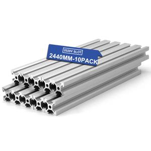 10PCS V Slot 2020 Aluminum Extrusion European Standard 2440mm(96'') Length Anodized Extruded Aluminum for CNC DIY 3D Printer and Industrial Bracket Making Silver