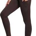 THE GYM PEOPLE Thick High Waist Yoga Pants with Pockets, Tummy Control Workout Running Yoga Leggings for Women, (Brown, XL)