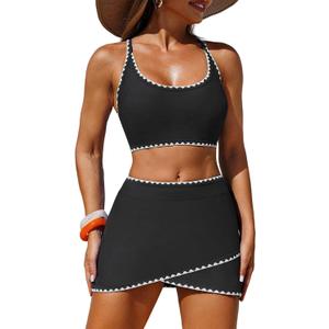 ZAFUL Women Color Block Bikini Set with Wrap Skort Cute Two Piece Swimsuit Bath Suit Summer Beach Swimwear Trendy Outfit, XL