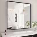 LOAAO Black Bathroom Mirror 32"X32" for Wall, Rectangle Bathroom Vanity Mirror, Tempered Glass, Hangs Vertically or Horizontally, Easy to Install, Modern Design