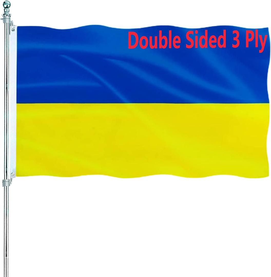 Ukrainian Flag 2x3 Outdoor Indoor Double Sided Heavy Duty 3 Ply 200D Polyester and Durable Canvas Header with 2 Brass Grommets