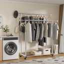 Clothes Rack for Hanging Clothes, Stainless Steels Coat Rack with Wheels, Clothing Rack, Garment Rack, Portable Closet, Portable Closet, Adjustable Length (XXL)