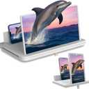 Screen Magnifier for Cell Phone, Phone Magnifier Screen with Adjustable Stand, Foldable Screen Magnifier for Movies and Videos, Hands-Free Cell Magnifier Screen for All Smartphones (White, 10'')