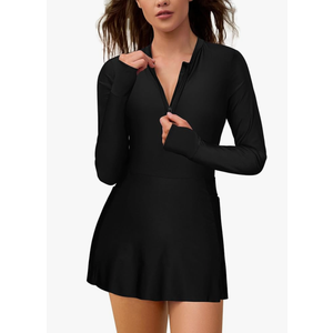 SHEKINI Women's Sun Protection Swimsuits Long Sleeve Zip Rash Guard UPF 50+ Bathing Suit Swimwear Size S