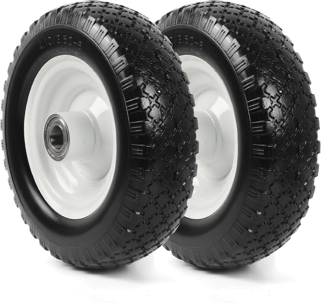 AR-PRO (2-Pack) 12" Flat-Free Solid Tire and Wheel, with 3-3/4" Centered Hub & 1" Bore, Fits 25mm Axle Shaft, Replacement Heavy-Duty Trailer Dolly & Utility Cart Wheel Set