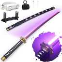 RENGENG Light Up Sword, 40 Inches Rechargeable Pre-Assembled Plastic Replica Anime Sword with Belt & Stand & Spinner (Shusui)
