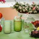 CHLJAR Hobnail Drinking Glasses Set of 6, 14 oz Vintage Glassware Set, Embossed Green Water Tumbler for Beer, Juice, Cocktail, Whiskey, Milk, Green