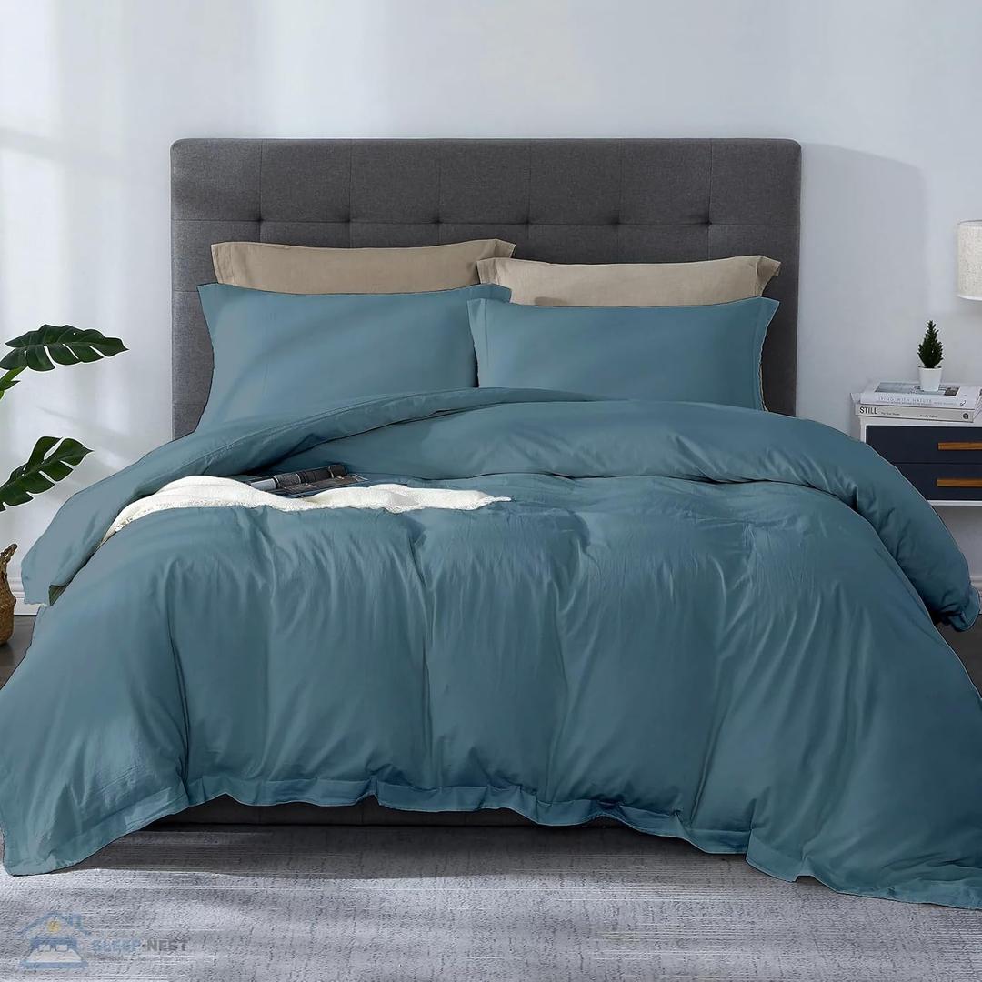 SLEEP-NEST Oversized King 120x120 Duvet Cover Set 3 Piece for Long Staple 100% Egyptian Cotton with Zipper Closure 600 TC Soft Breathable Cover for Comforter, Extra Large, Medium Blue