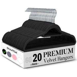 Smartor Black Velvet Hangers 20 Pack, Space Saving Clothes Hangers with Tie Bar, Non-Slip Felt Hanger with Shoulder Notches, Heavy Duty Suit Hanger for Coat, Shirt, Pants, Dress