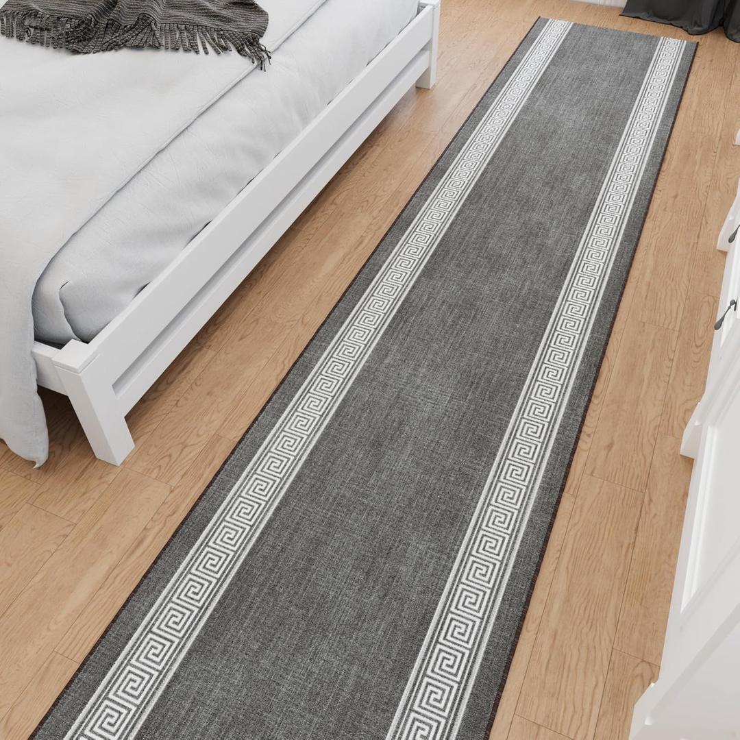 Ottomanson Mud Mat 2'7" x 2' Indoor Door Mat  Machine Washable Soft Non-Slip Rug, Quick Dry Low Pile Carpet for Kitchen, Bathroom & Entryway, Greek Border Brown